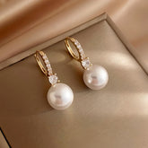 Diamond & Pearl Earrings, Minimalist Dangling Pearl Earrings for Women