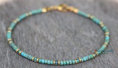 Turquoise Beaded Necklace for Women, Gold Accents, Miyuki Seed Beads
