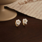Mother of Pearl Flower Hoop Earrings, Dainty Floral Pearl Hoop Earrings, Gold Huggie Earrings, Bridal Earrings