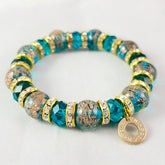 Teal Blue Beaded Venetian Glass Bracelet