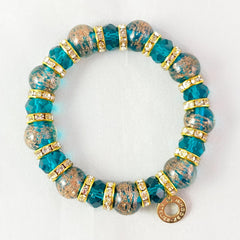 Teal Blue Beaded Venetian Glass Bracelet