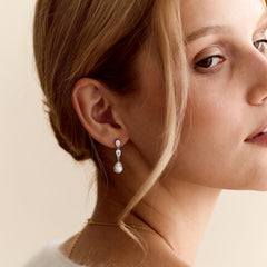 925 Sterling Silver Teardrop Freshwater Pearl Drop Earrings with CZ Accent