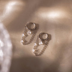 Crystal Chain Drop Huggies - Dangling Diamond Chain Earrings