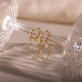 Crystal Chain Drop Huggies - Dangling Diamond Chain Earrings