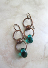 Teal Infinity Droplets Earrings with Copper Dangles and Niobium Earwires