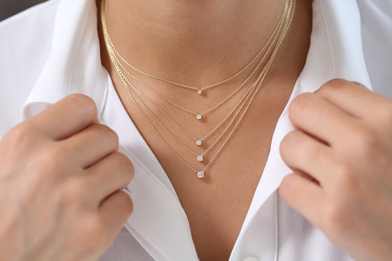 14k Gold Diamond Solitaire Necklace, Prong Setting