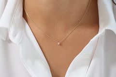 14k Gold Diamond Solitaire Necklace, Prong Setting