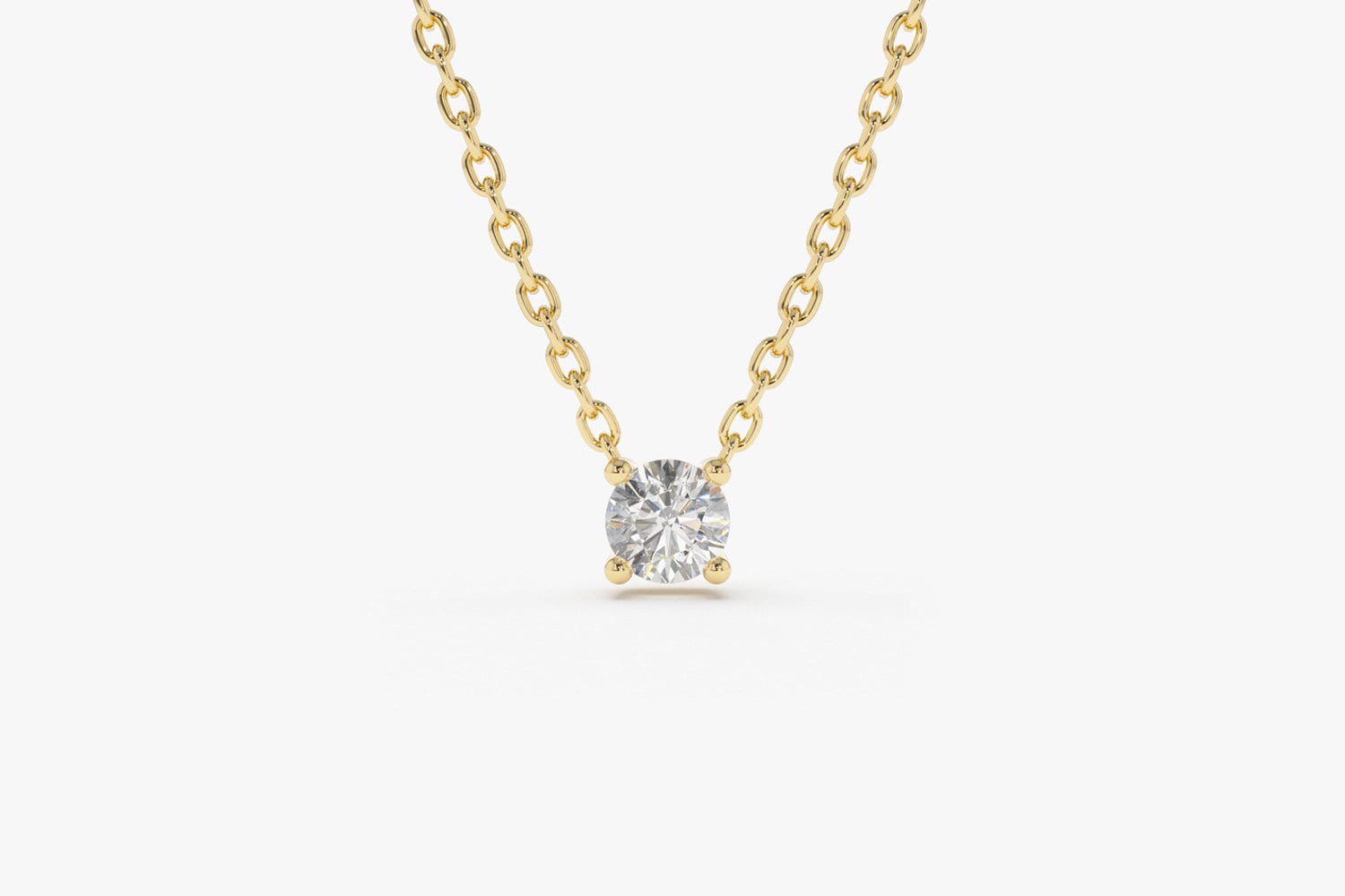 14k Gold Diamond Solitaire Necklace, Prong Setting