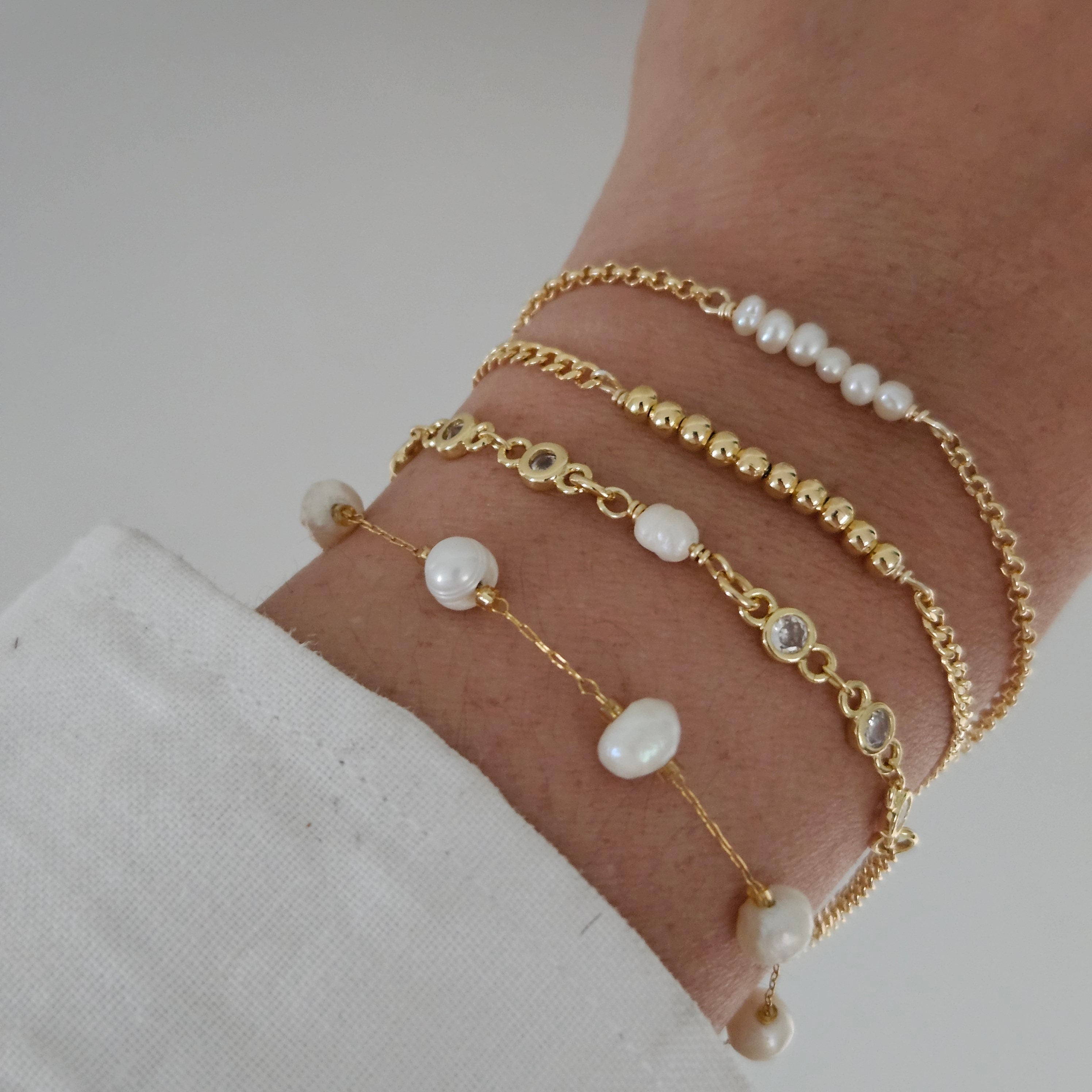 18K Gold Filled Pearl Bracelet Set: Hypoallergenic Layering Bracelets