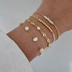 18K Gold Filled Pearl Bracelet Set: Hypoallergenic Layering Bracelets
