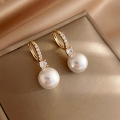 Diamond & Pearl Earrings, Minimalist Dangling Pearl Earrings for Women