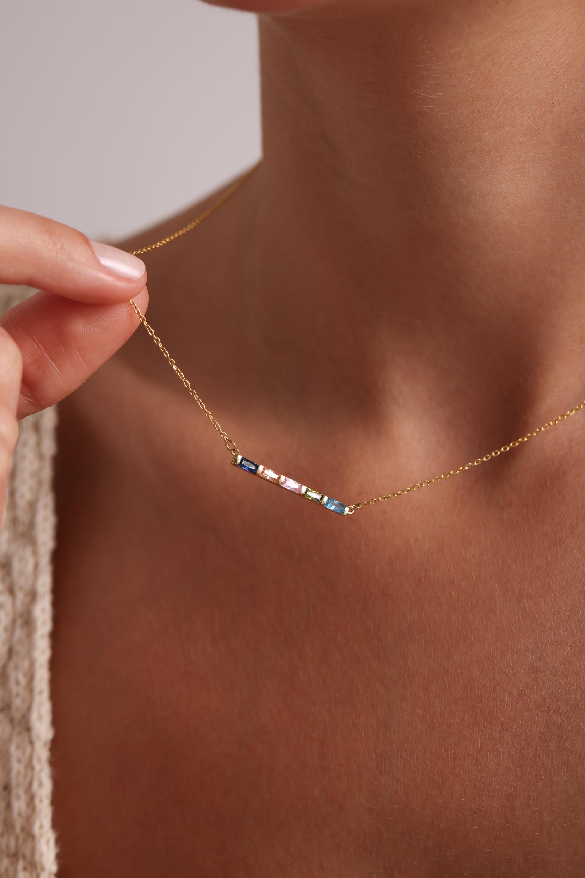 Baguette Birthstone Necklace