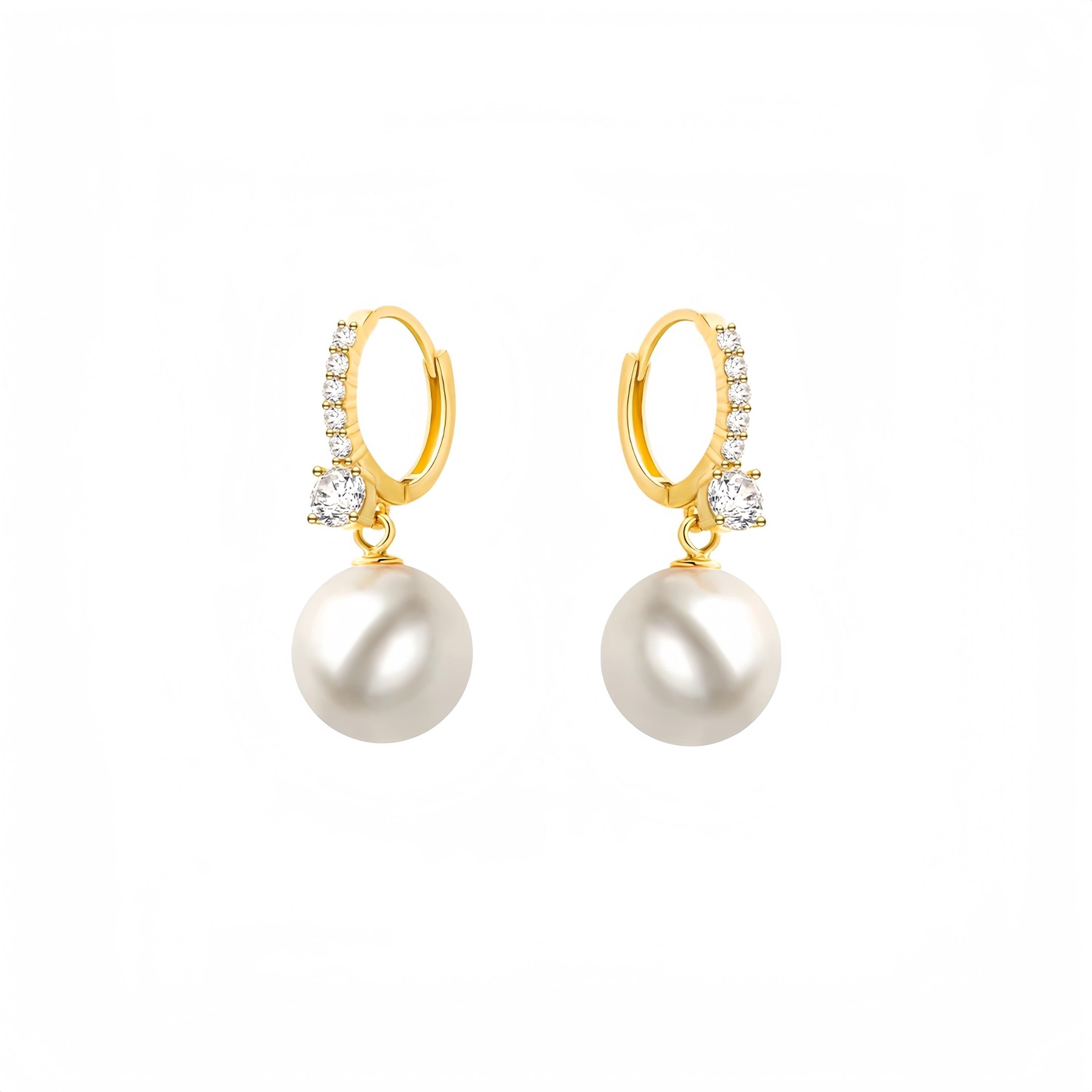 Diamond & Pearl Earrings, Minimalist Dangling Pearl Earrings for Women