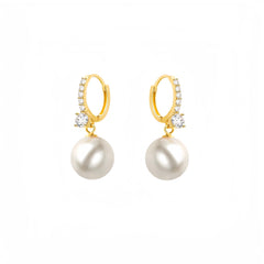 Diamond & Pearl Earrings, Minimalist Dangling Pearl Earrings for Women