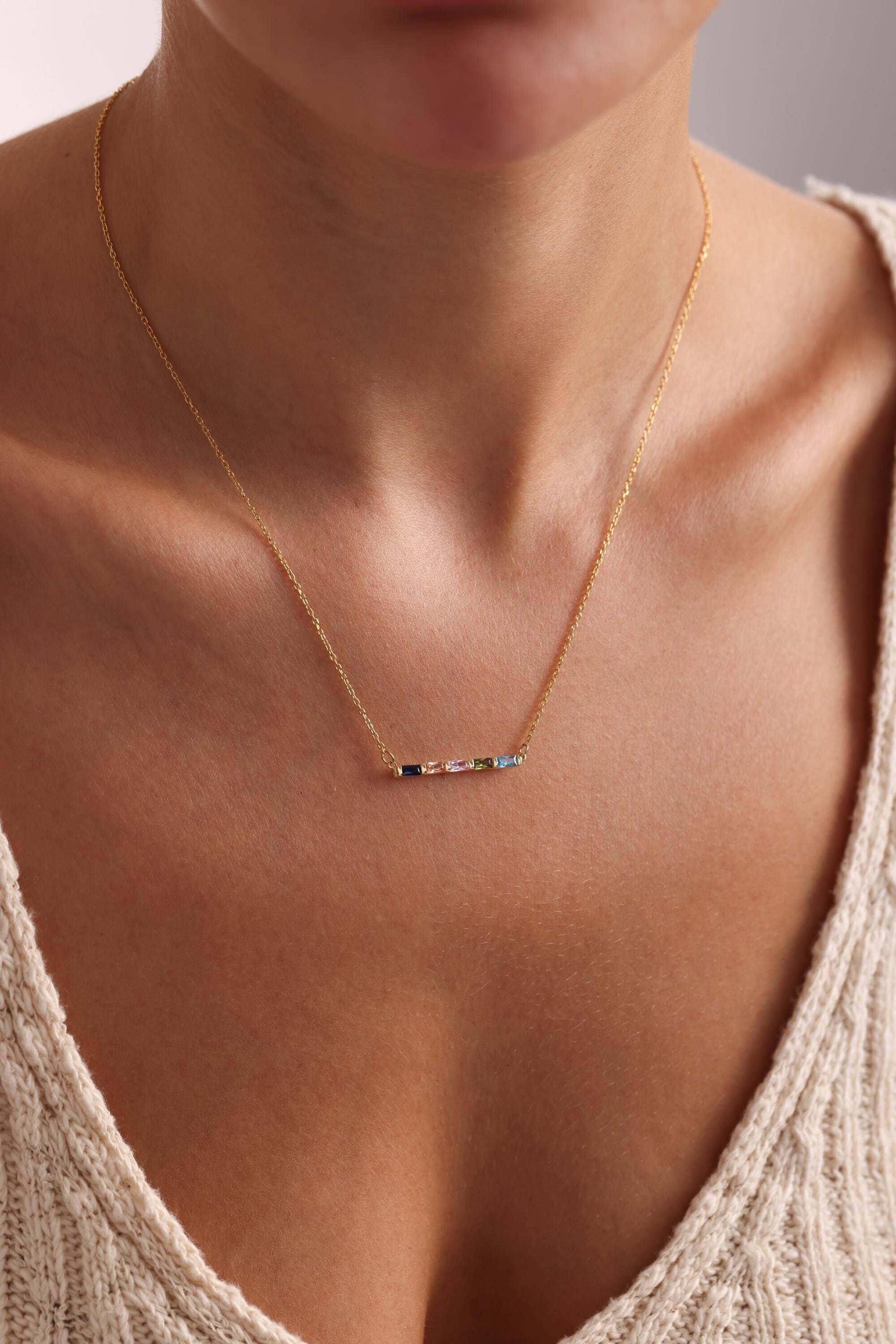 Baguette Birthstone Necklace