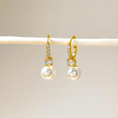 Diamond & Pearl Earrings, Minimalist Dangling Pearl Earrings for Women