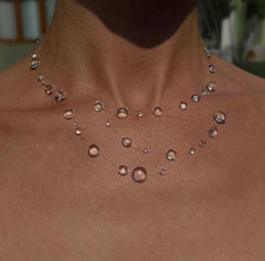 Dew Drop Necklace Invisible Thread Floating Water Drop Ethereal Bridal Jewelry
