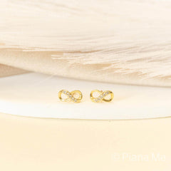 Gold Infinity Stud Earrings, Dainty Minimalist Jewelry, Sparkling CZ Earrings, Symbol of Love & Eternity, Perfect Gift for Her, E041