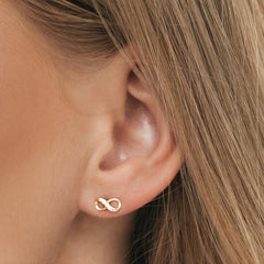 Gold Infinity Stud Earrings, Dainty Minimalist Jewelry, Sparkling CZ Earrings, Symbol of Love & Eternity, Perfect Gift for Her, E041