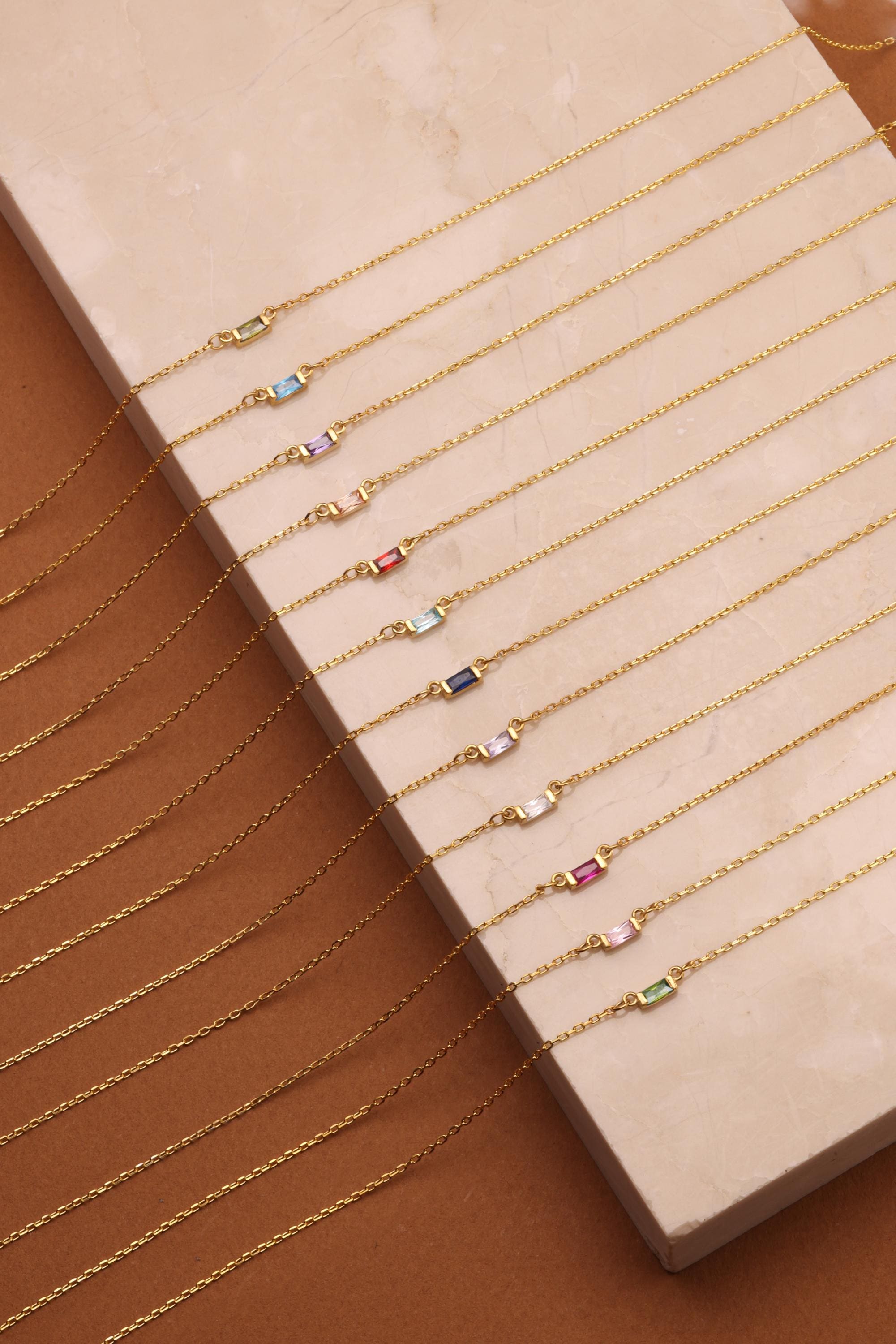 Baguette Birthstone Necklace