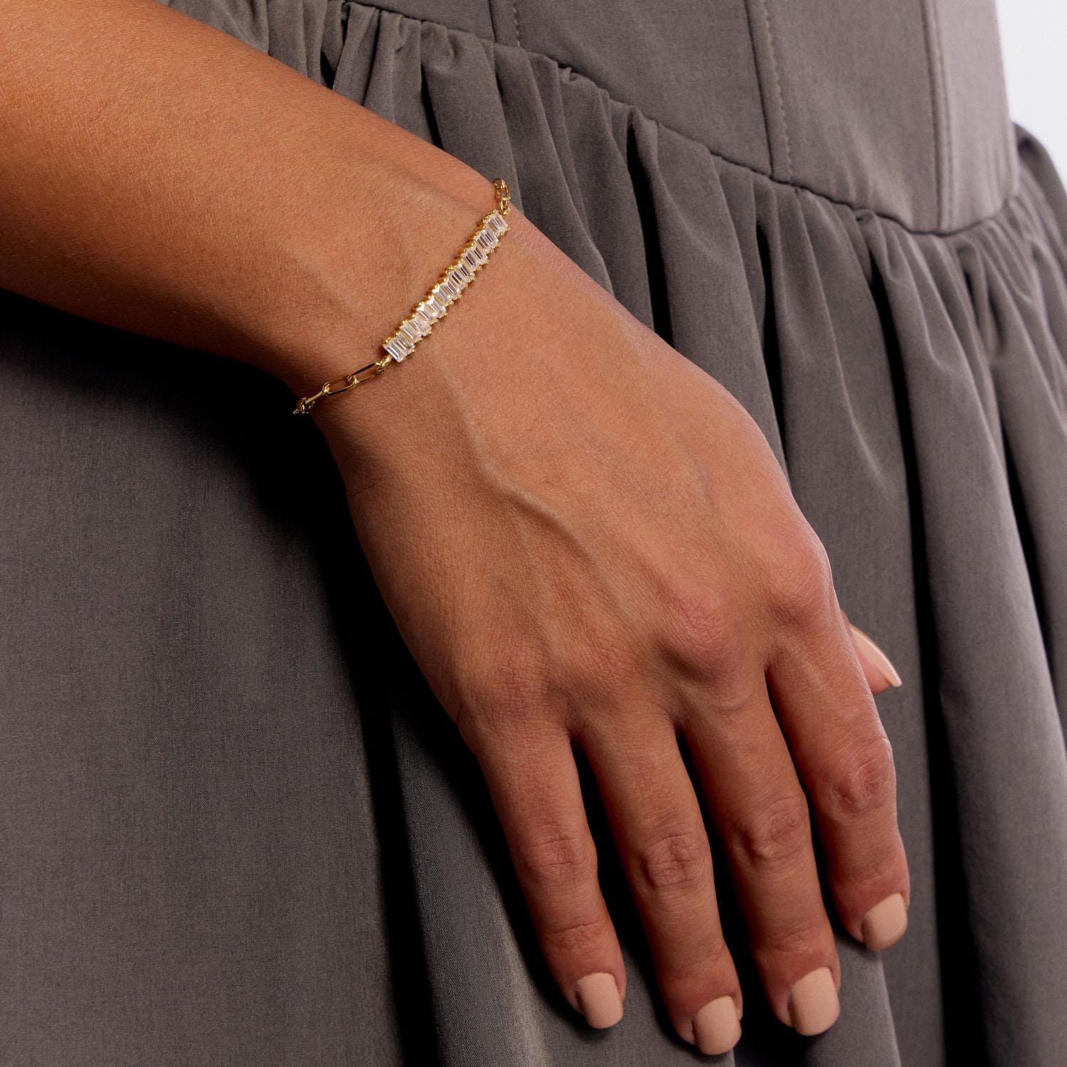 18K Gold Plated Baguette CZ Chain Bracelet
