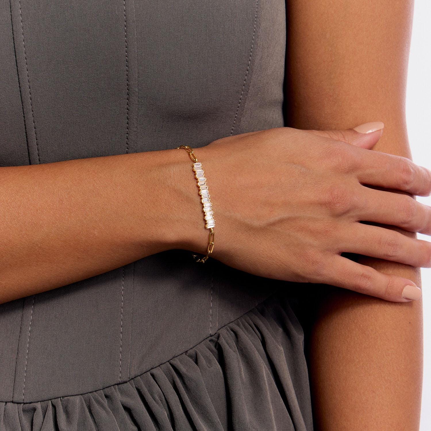 18K Gold Plated Baguette CZ Chain Bracelet