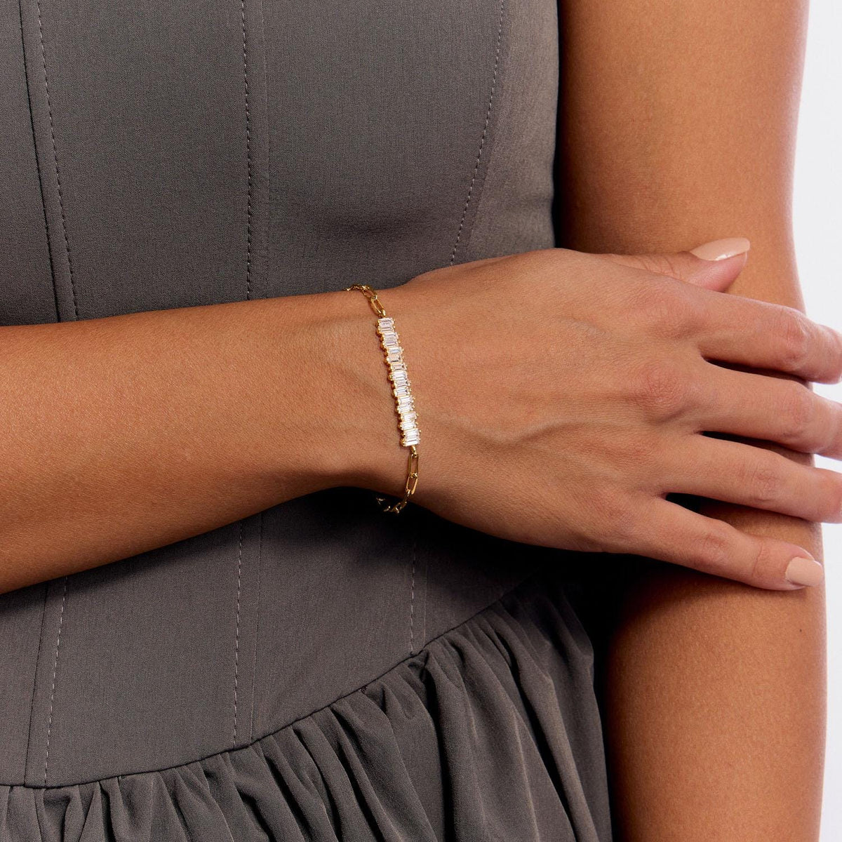 18K Gold Plated Baguette CZ Chain Bracelet