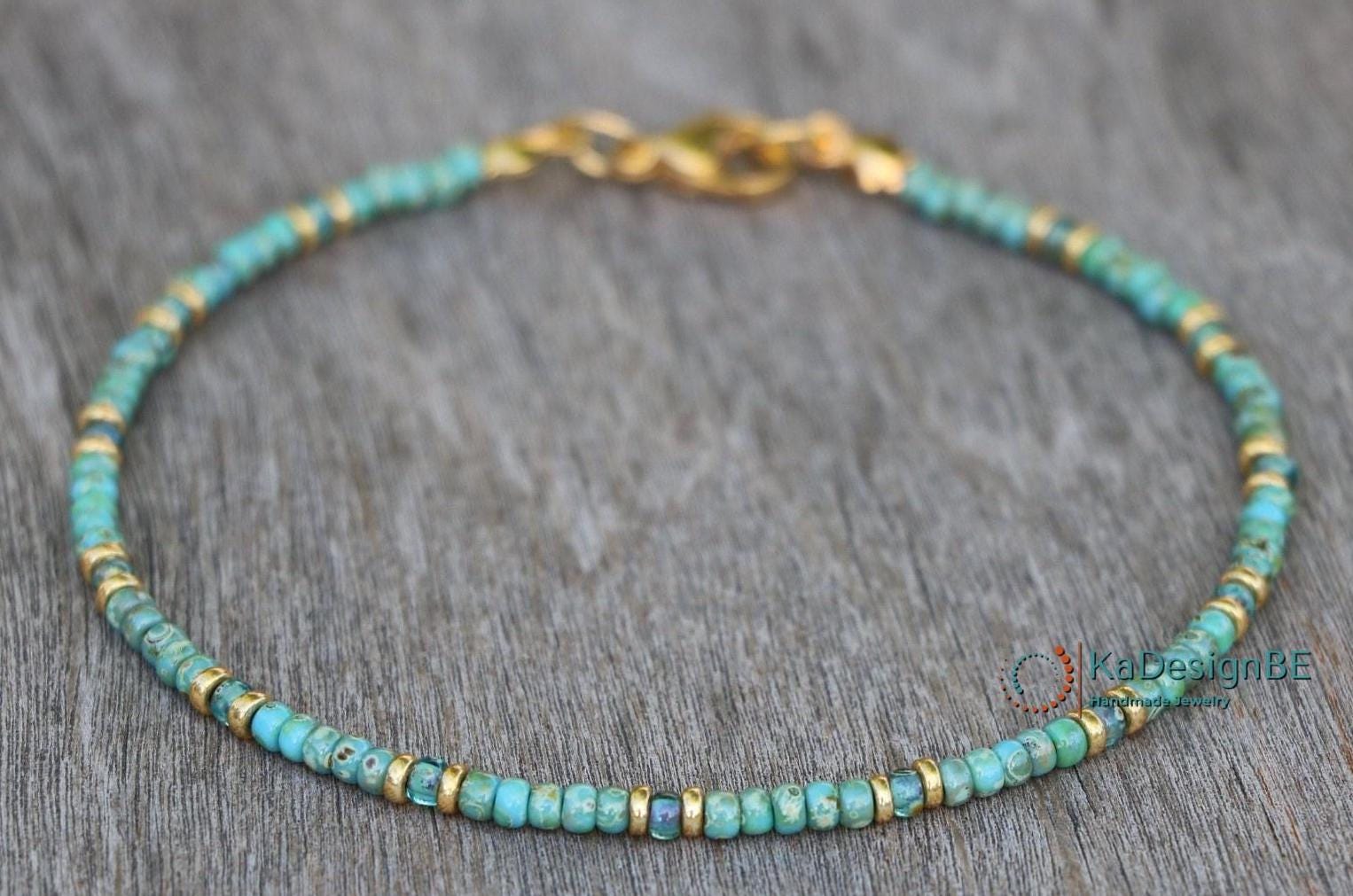 Turquoise Beaded Necklace for Women, Gold Accents, Miyuki Seed Beads