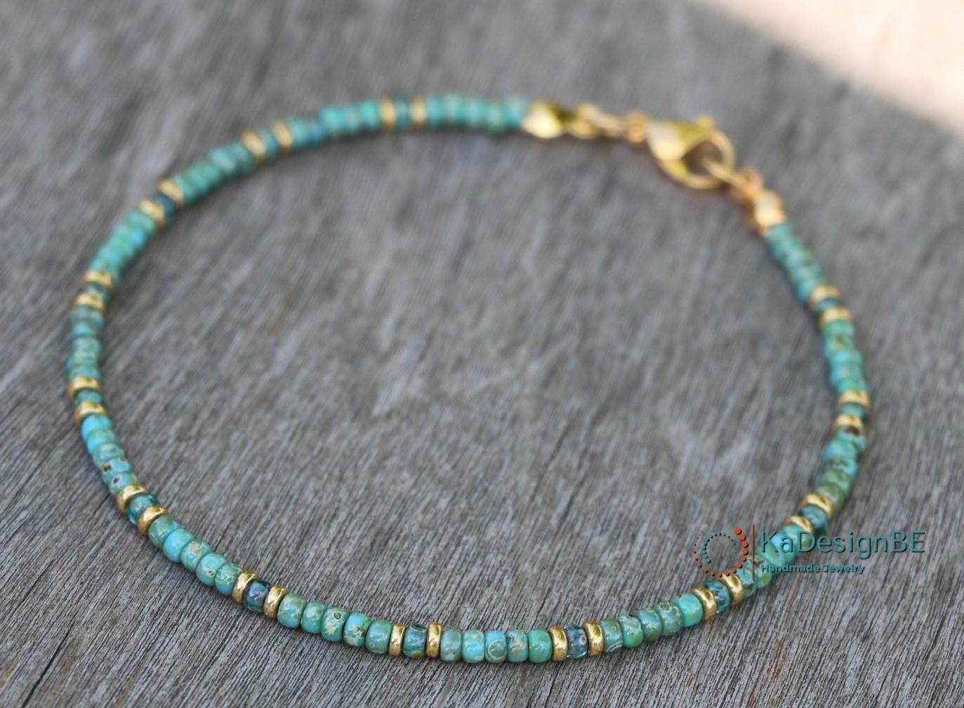 Turquoise Beaded Necklace for Women, Gold Accents, Miyuki Seed Beads