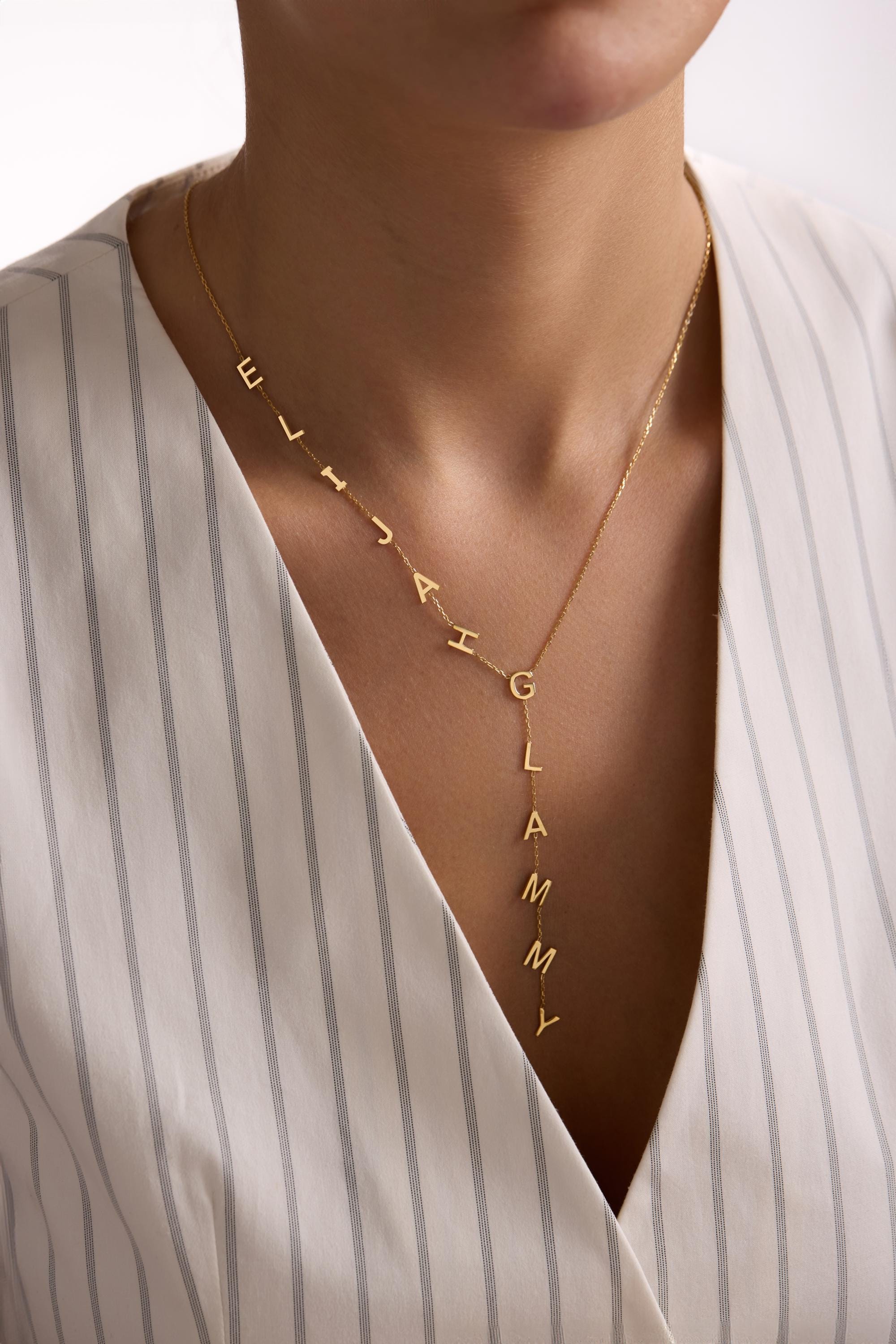 Lariat Initial Necklace, Custom Drop Name Necklace, Gold Name Y Necklace, Personalized Gift for Her, Bridesmaid Jewelry, Christmas Gift