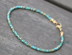 Turquoise Beaded Necklace for Women, Gold Accents, Miyuki Seed Beads