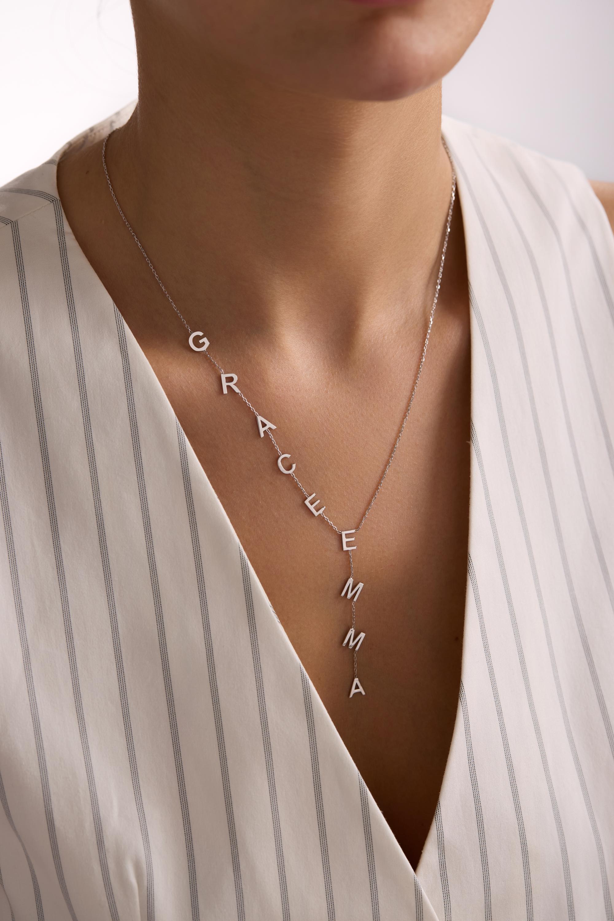 Lariat Initial Necklace, Custom Drop Name Necklace, Gold Name Y Necklace, Personalized Gift for Her, Bridesmaid Jewelry, Christmas Gift