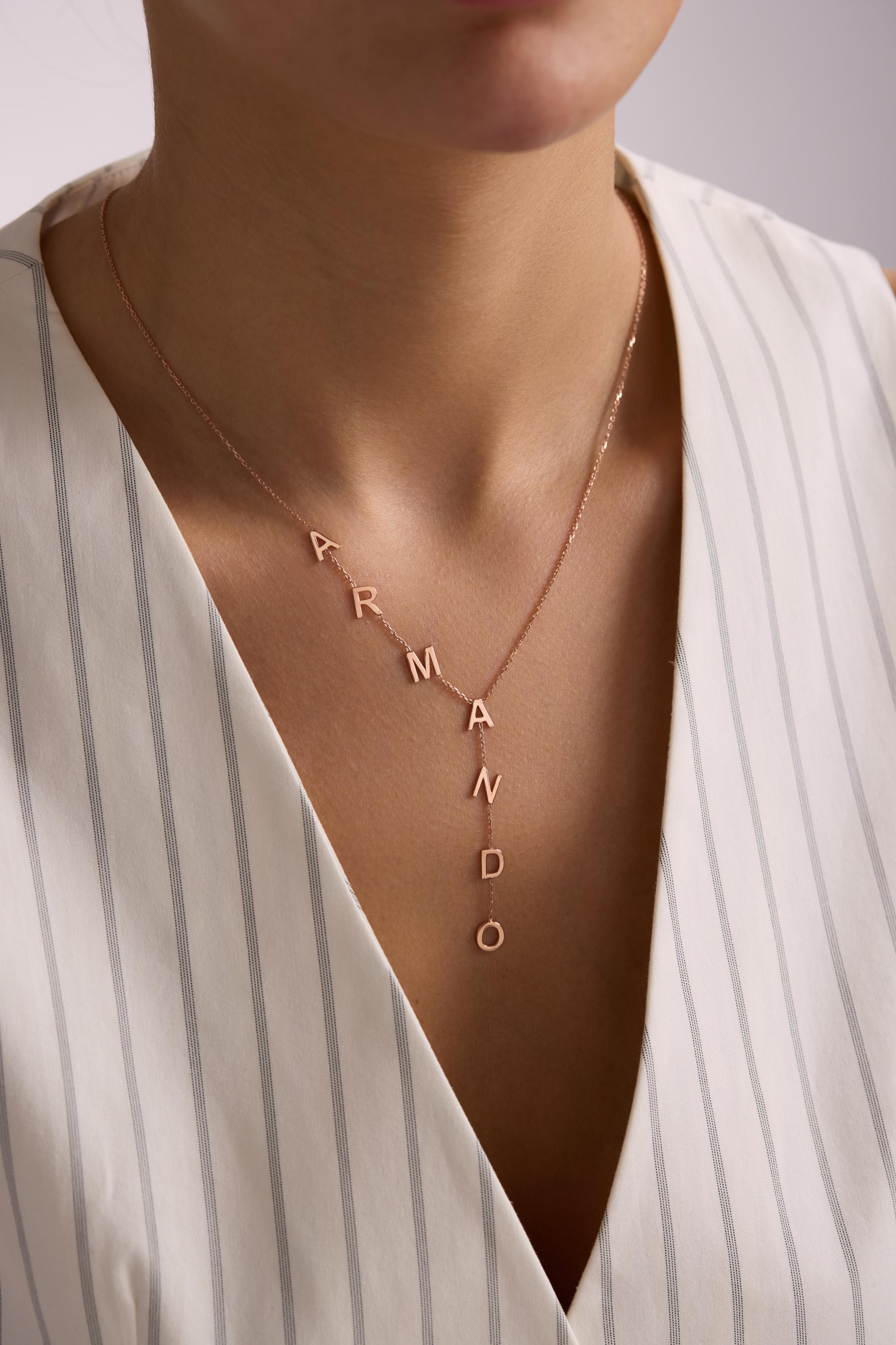 Lariat Initial Necklace, Custom Drop Name Necklace, Gold Name Y Necklace, Personalized Gift for Her, Bridesmaid Jewelry, Christmas Gift