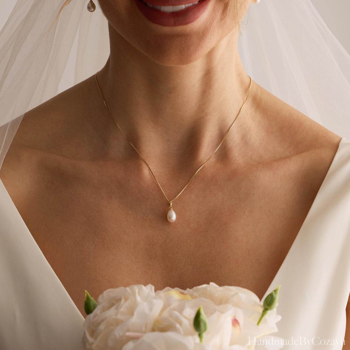 Minimalist Freshwater Pearl Drop Necklace, Single Pearl Necklace, Wedding Necklace, Bridal Jewelry