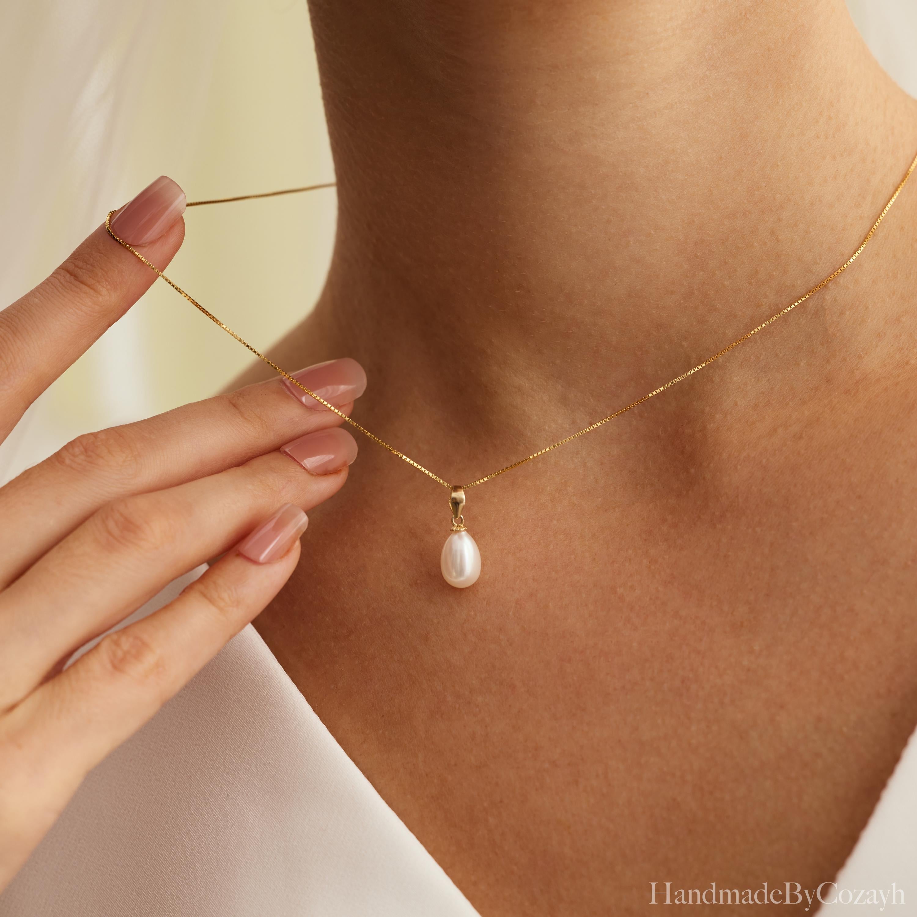 Minimalist Freshwater Pearl Drop Necklace, Single Pearl Necklace, Wedding Necklace, Bridal Jewelry