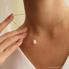 Minimalist Freshwater Pearl Drop Necklace, Single Pearl Necklace, Wedding Necklace, Bridal Jewelry