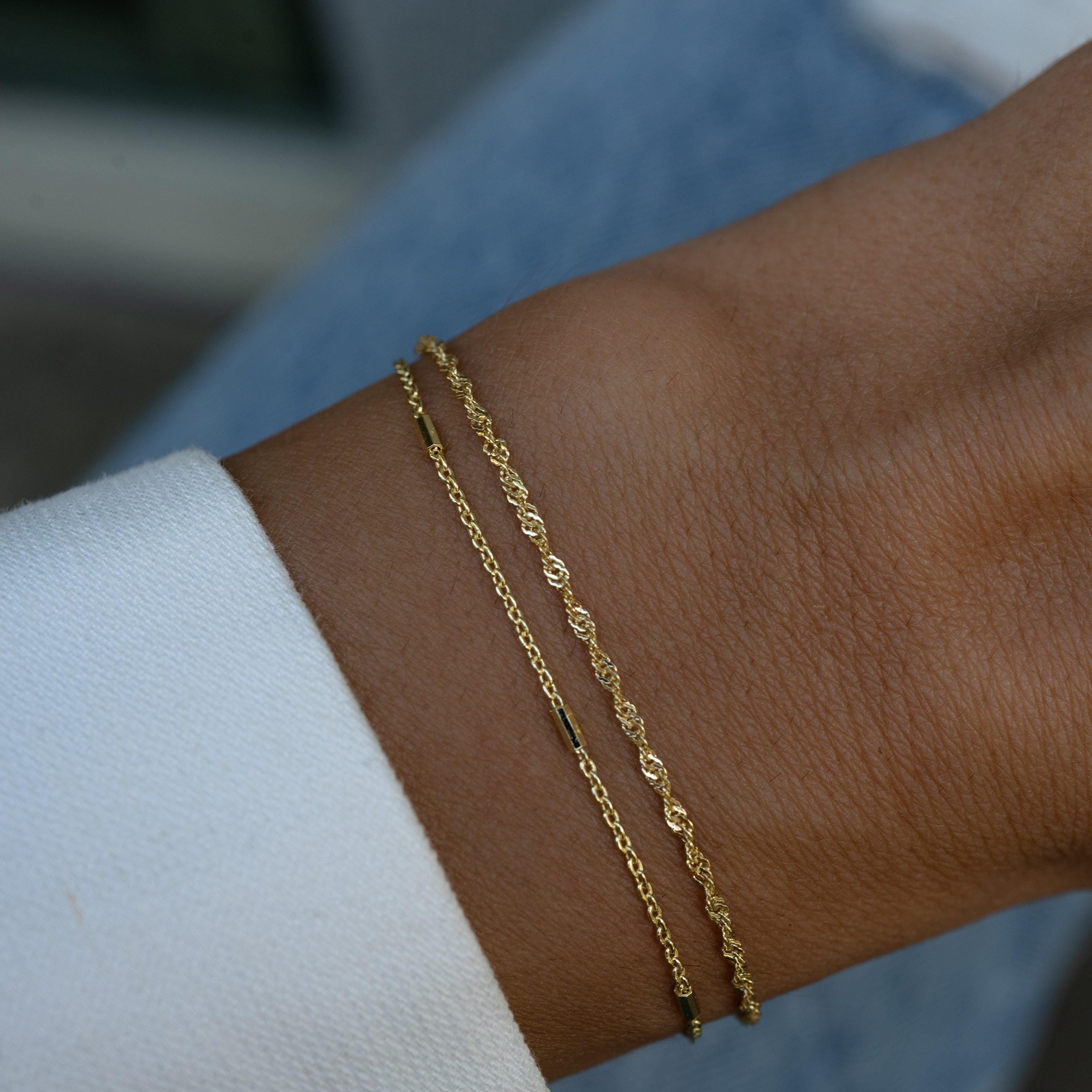 Two Delicate Bracelets Set, Minimalist Bracelet Set, Gold and Silver Bracelets