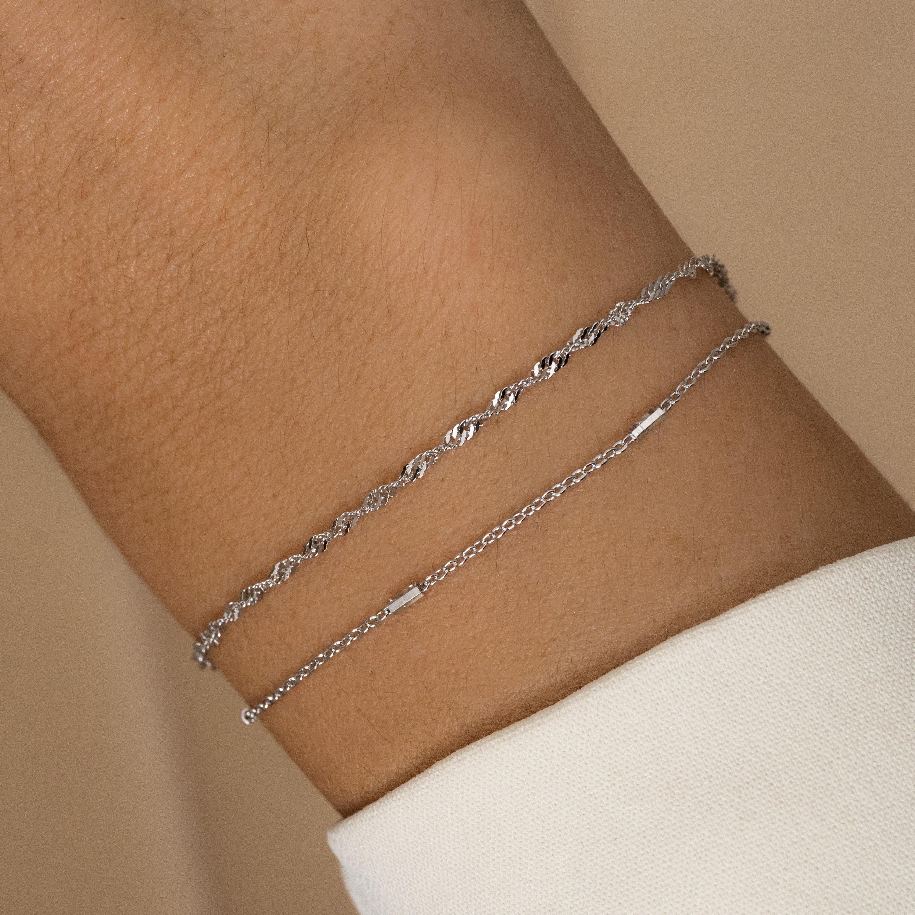 Two Delicate Bracelets Set, Minimalist Bracelet Set, Gold and Silver Bracelets