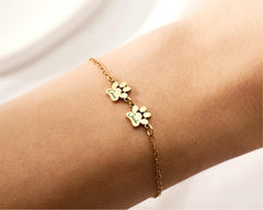 Custom Paw Print Bracelet, Personalized Pet Name Jewelry, Minimalist Dog Cat Paw Charm