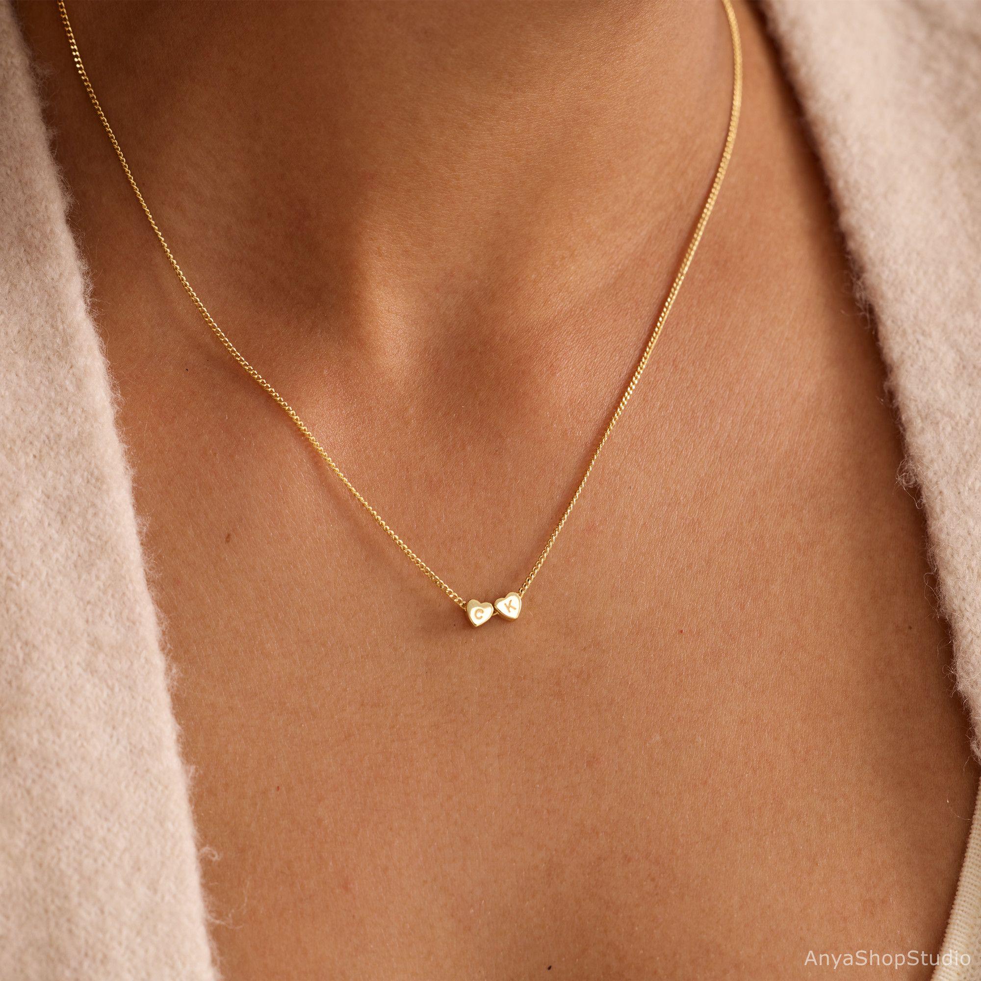 3D Heart Charm Necklace, Minimalist Heart Pendant Necklace, Custom Initial Bracelet, Personalized Jewelry