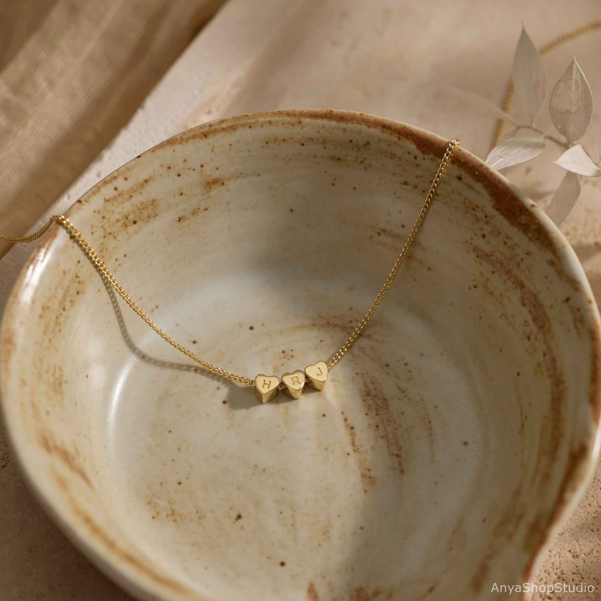 3D Heart Charm Necklace, Minimalist Heart Pendant Necklace, Custom Initial Bracelet, Personalized Jewelry