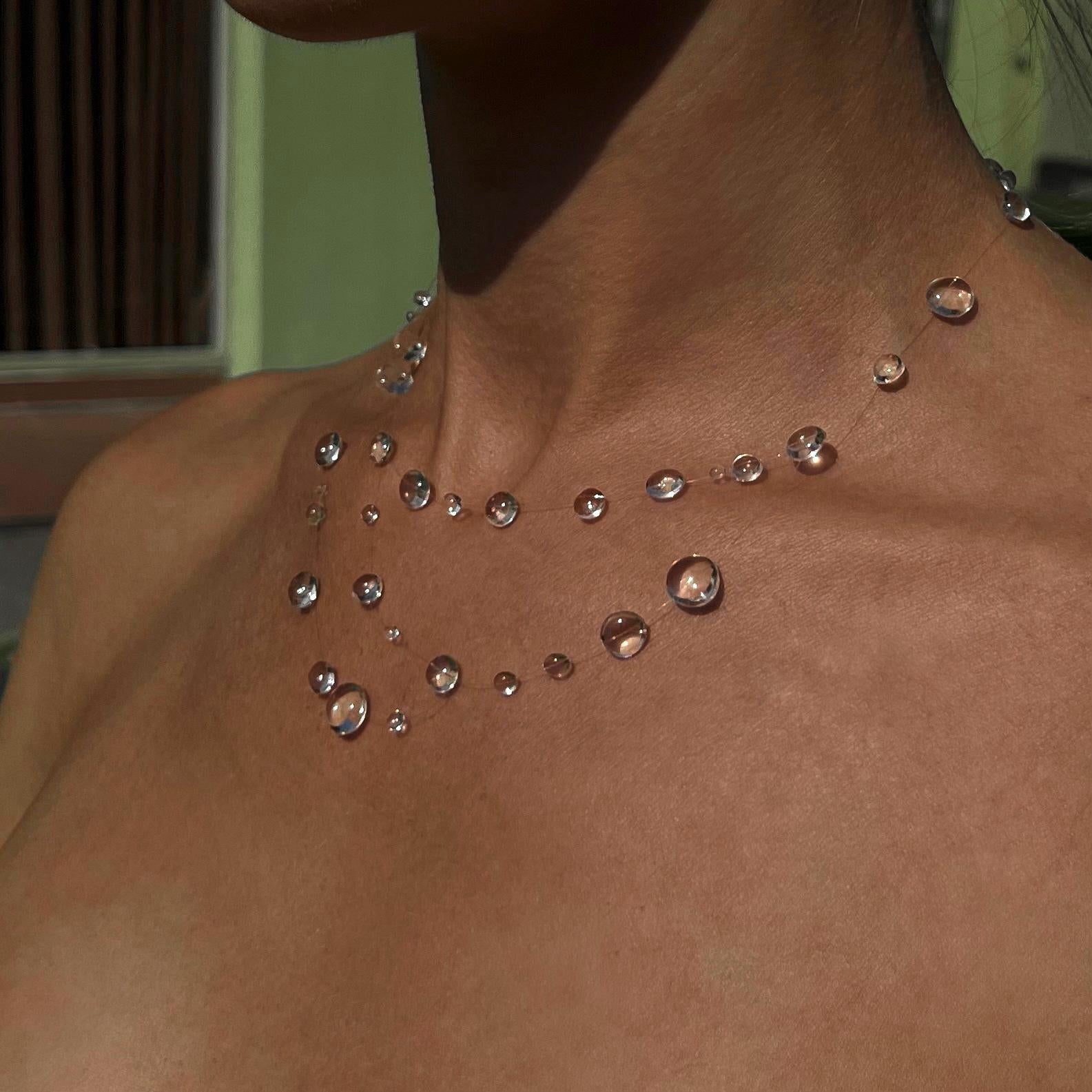 Dew Drop Necklace Invisible Thread Floating Water Drop Ethereal Bridal Jewelry