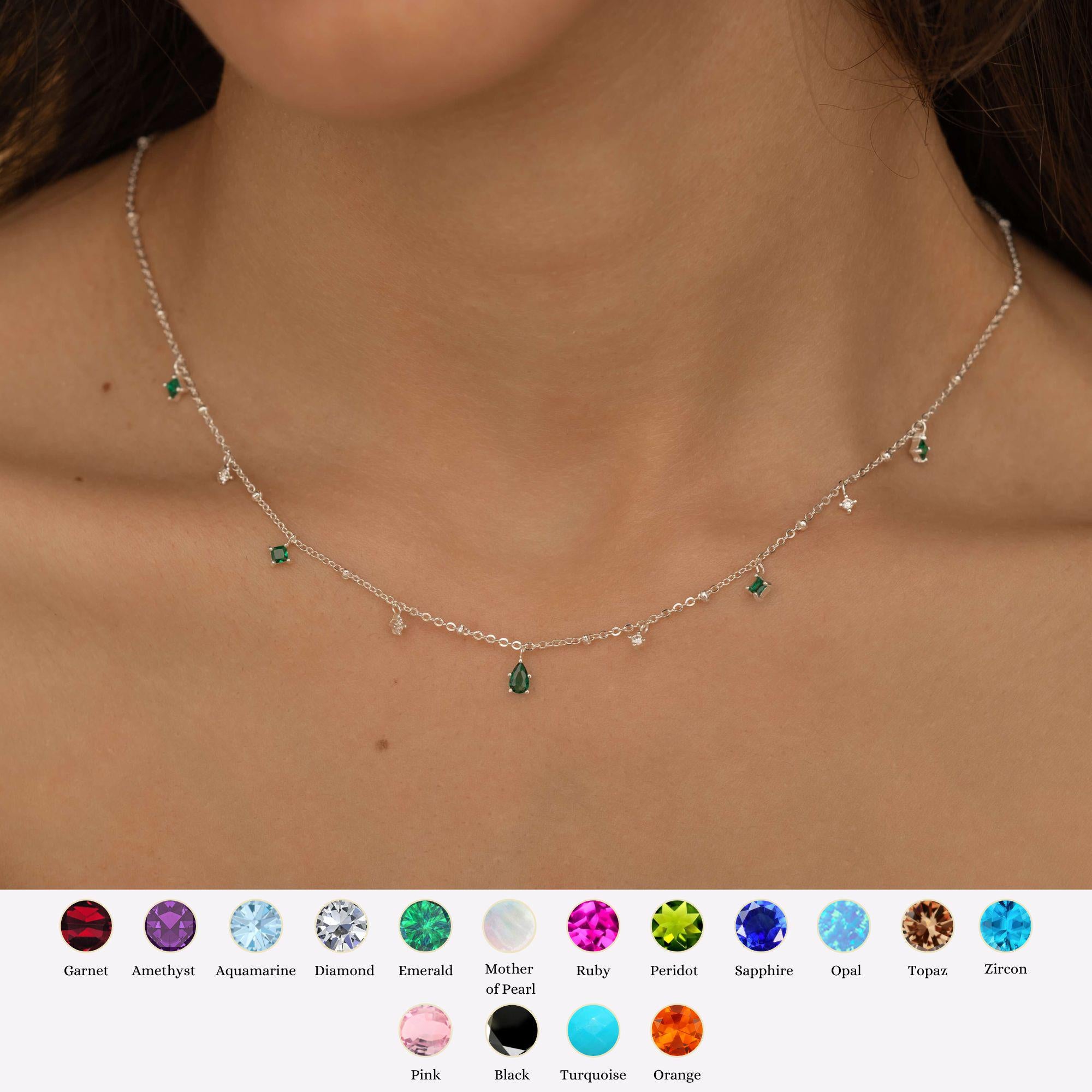 Sterling Silver Birthstone Teardrop Pendant Necklace