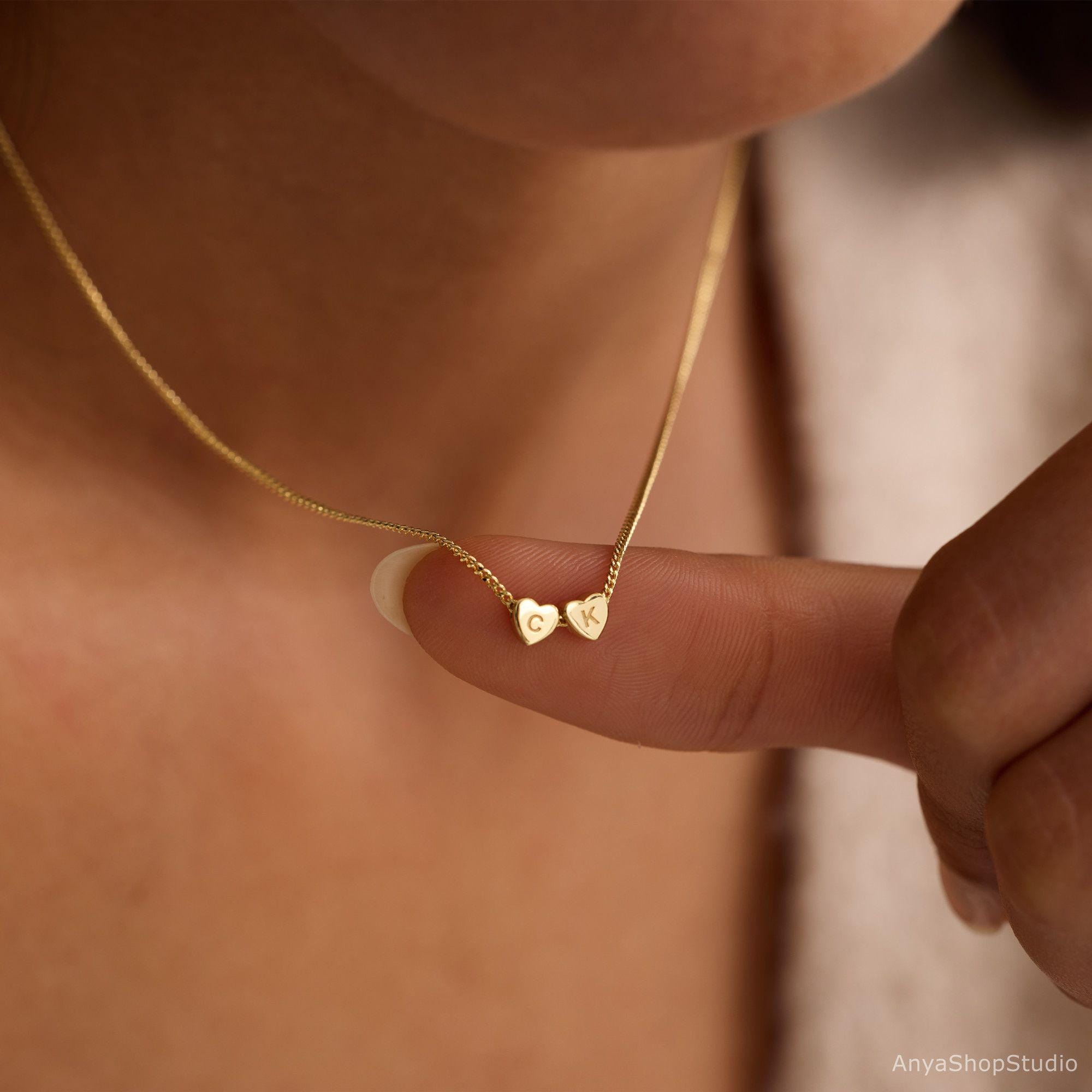 3D Heart Charm Necklace, Minimalist Heart Pendant Necklace, Custom Initial Bracelet, Personalized Jewelry
