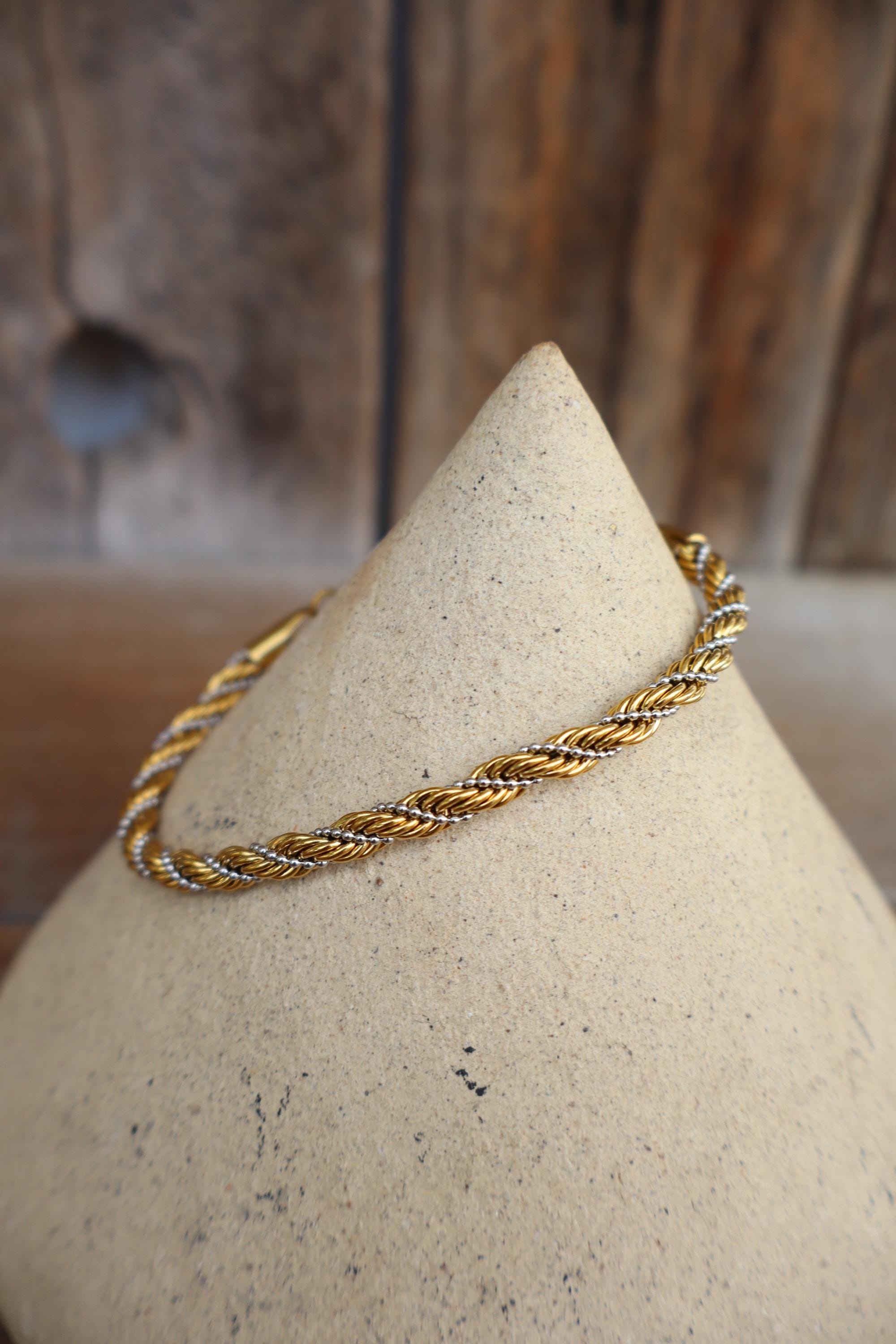 Mixed Metal Silver and Gold Two Tone Rope Chain Bracelet