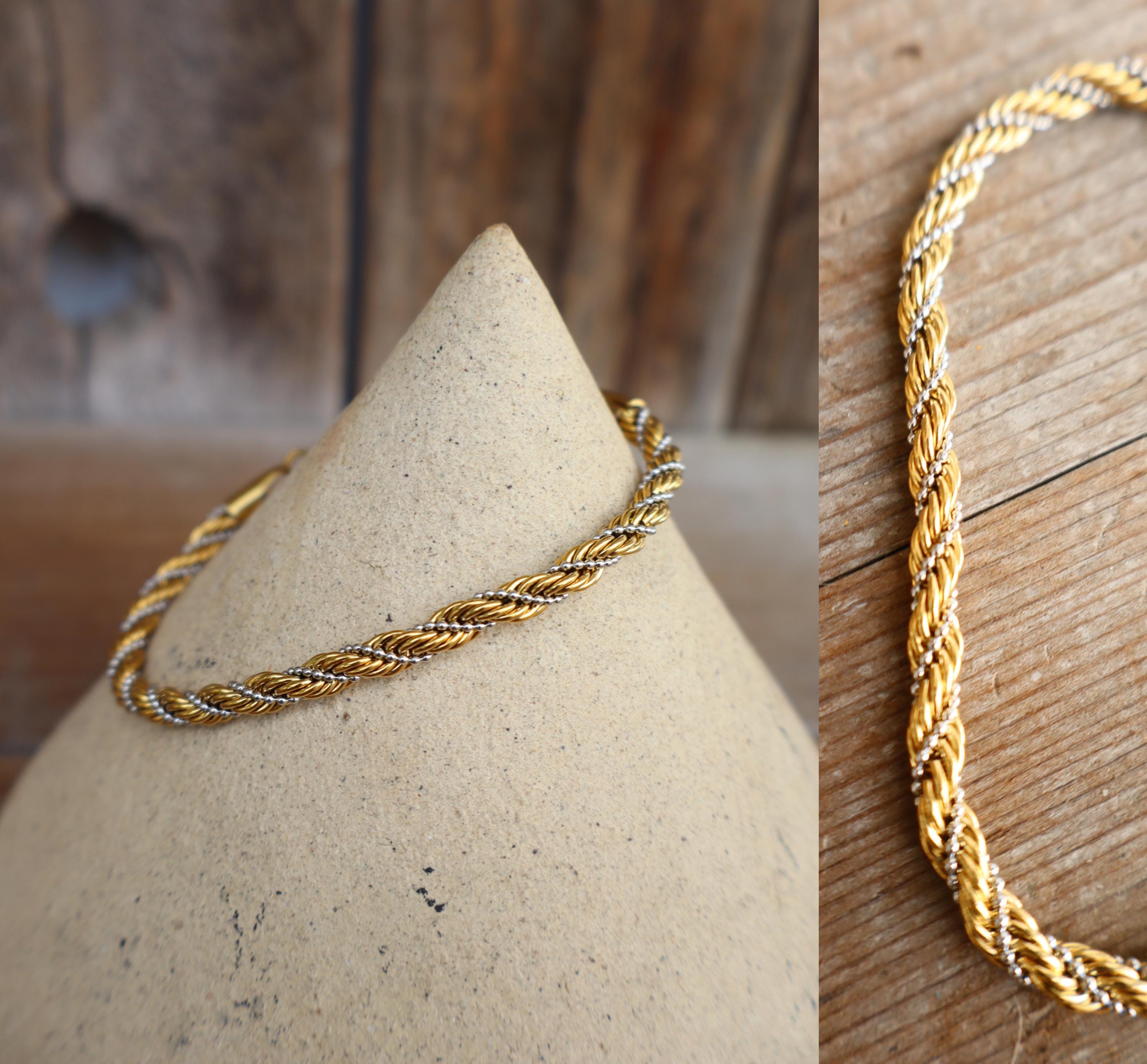Mixed Metal Silver and Gold Two Tone Rope Chain Bracelet