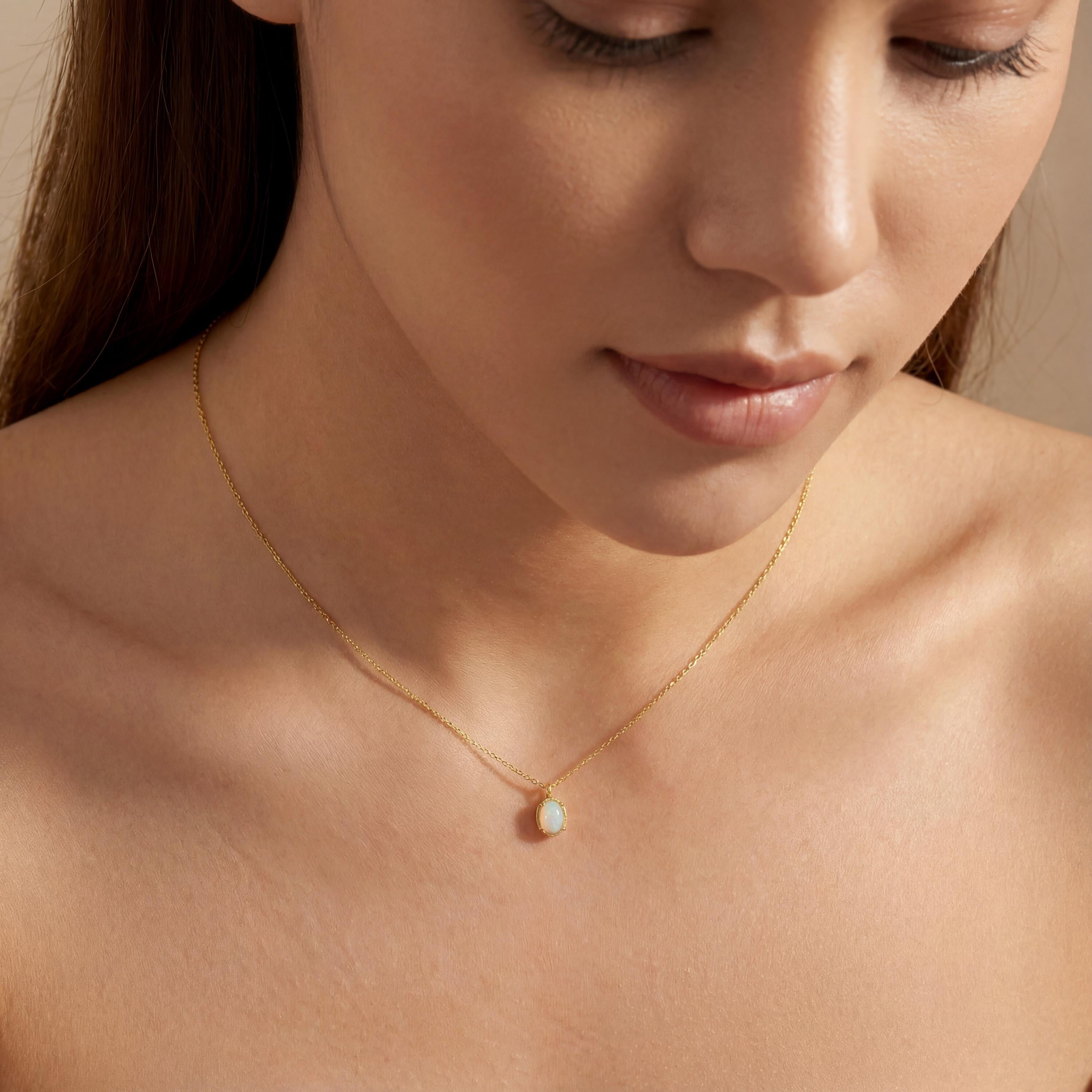 Dainty Opal Pendant Necklace in 14K Gold Vermeil or Sterling Silver