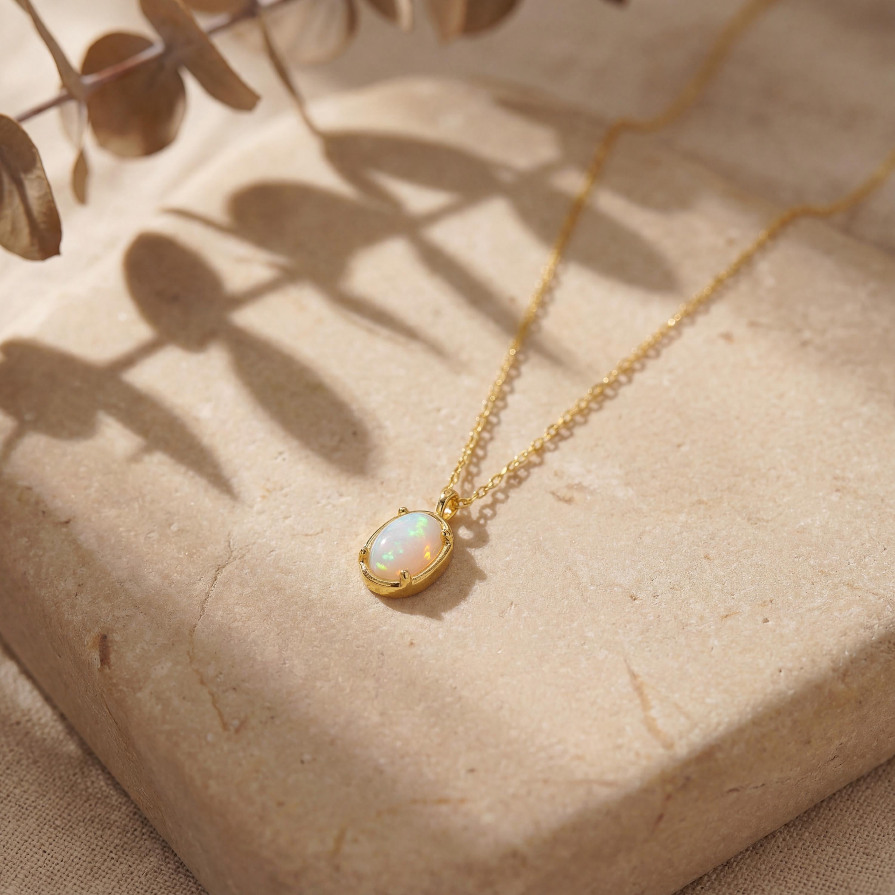 Dainty Opal Pendant Necklace in 14K Gold Vermeil or Sterling Silver
