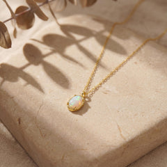 Dainty Opal Pendant Necklace in 14K Gold Vermeil or Sterling Silver