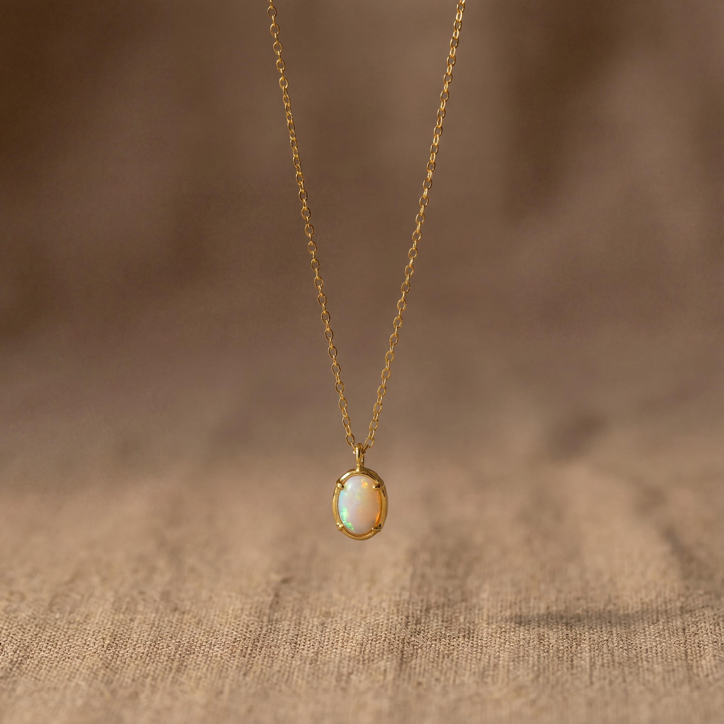 Dainty Opal Pendant Necklace in 14K Gold Vermeil or Sterling Silver